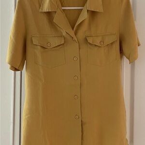 Vintage 100% Silk Saffron Yellow Short Sleeve Blouse Women’s Small Medium